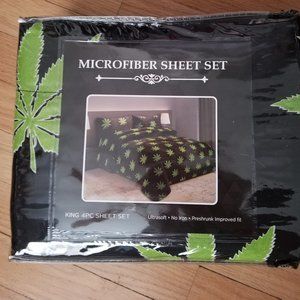 Microfiber King Size Sheets and Pillowcases Weed Leaf Set